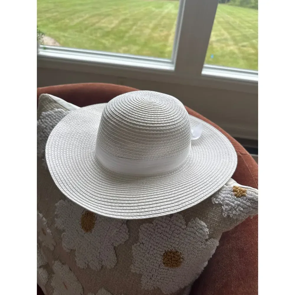 Janie and Jack Girls White Straw Sun Hat Bow Accent Size 2T To 3 Toddlers Easter